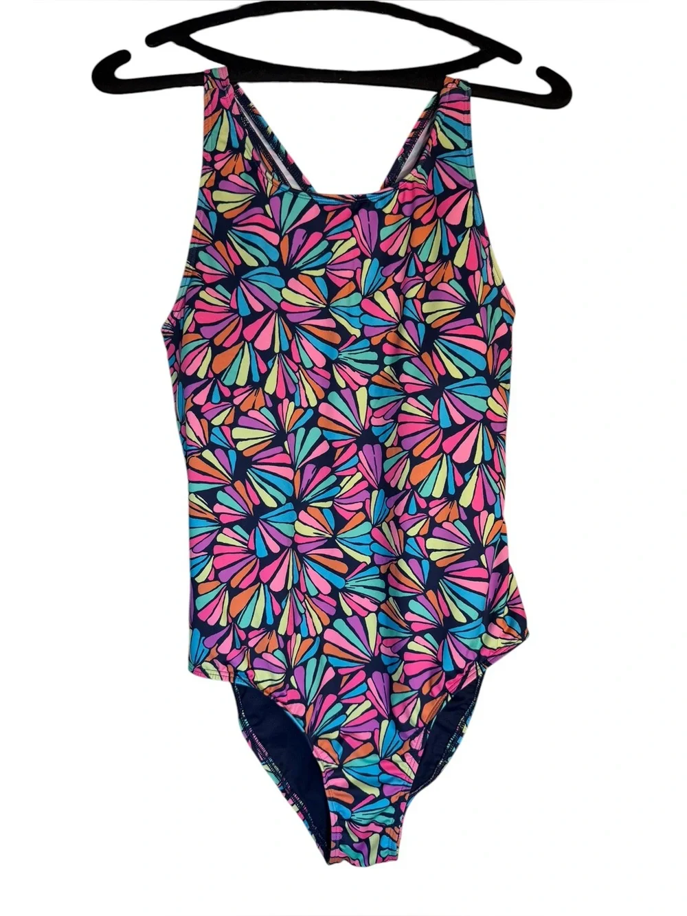Lands’ End Girls XL 14/16 One Piece Swimsuit Colorful Floral HighClo NWT